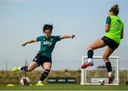 29 August 2022; Lucy Quinn, left, and Leanne Kiernan during a Republic of Ireland Women training session at the FAI National Training Centre in Abbotstown, Dublin. Photo by Stephen McCarthy/Sportsfile