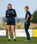 29 August 2022; StatSports technician Niamh McDaid, left, and manager Vera Pauw during a Republic of Ireland Women training session at the FAI National Training Centre in Abbotstown, Dublin. Photo by Stephen McCarthy/Sportsfile