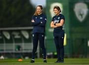29 August 2022; Team doctor Siobhan Forman, right, and physiotherapist Kim van Wijk during a Republic of Ireland Women training session at the FAI National Training Centre in Abbotstown, Dublin. Photo by Stephen McCarthy/Sportsfile