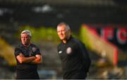29 August 2022; Bohemians manager Keith Long, left, and assistant manager Trevor Croly before the SSE Airtricity League Premier Division match between Bohemians and St Patrick's Athletic at Dalymount Park in Dublin. Photo by Eóin Noonan/Sportsfile
