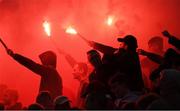 29 August 2022; St Patrick's Athletic supporters celebrate after Barry Cotter of St Patrick's Athletic scored his side's first goal during the SSE Airtricity League Premier Division match between Bohemians and St Patrick's Athletic at Dalymount Park in Dublin. Photo by Eóin Noonan/Sportsfile