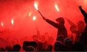 29 August 2022; St Patrick's Athletic supporters celebrate after Barry Cotter of St Patrick's Athletic scored his side's first goal during the SSE Airtricity League Premier Division match between Bohemians and St Patrick's Athletic at Dalymount Park in Dublin. Photo by Eóin Noonan/Sportsfile