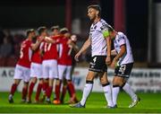 29 August 2022; Andy Boyle of Dundalk reacts after scoring an own goal during the SSE Airtricity League Premier Division match between Sligo Rovers and Dundalk at The Showgrounds in Sligo. Photo by Ben McShane/Sportsfile