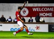 29 August 2022; Frank Liivak of Sligo Rovers shoots to score his side's second goal during the SSE Airtricity League Premier Division match between Sligo Rovers and Dundalk at The Showgrounds in Sligo. Photo by Ben McShane/Sportsfile