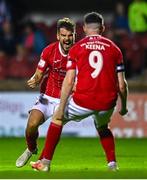 29 August 2022; Frank Liivak of Sligo Rovers celebrates with teammate Aidan Keena, 9, after scoring their side's second goal during the SSE Airtricity League Premier Division match between Sligo Rovers and Dundalk at The Showgrounds in Sligo. Photo by Ben McShane/Sportsfile