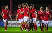29 August 2022; Frank Liivak of Sligo Rovers, centre, celebrates with his teammates after scoring their side's second goal during the SSE Airtricity League Premier Division match between Sligo Rovers and Dundalk at The Showgrounds in Sligo. Photo by Ben McShane/Sportsfile