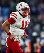 27 August 2022; Nebraska Cornhuskers quarterback Casey Thompson during the Aer Lingus College Football Classic 2022 match between Northwestern Wildcats and Nebraska Cornhuskers at Aviva Stadium in Dublin. Photo by Brendan Moran/Sportsfile