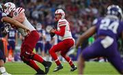 27 August 2022; Nebraska Cornhuskers quarterback Casey Thompson during the Aer Lingus College Football Classic 2022 match between Northwestern Wildcats and Nebraska Cornhuskers at Aviva Stadium in Dublin. Photo by Brendan Moran/Sportsfile
