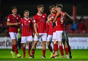 29 August 2022; Frank Liivak of Sligo Rovers, second from right, celebrates with his teammates after scoring their side's second goal during the SSE Airtricity League Premier Division match between Sligo Rovers and Dundalk at The Showgrounds in Sligo. Photo by Ben McShane/Sportsfile