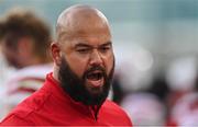 27 August 2022; Nebraska Cornhuskers assistant coach - offensive line - Donovan Raiola during the Aer Lingus College Football Classic 2022 match between Northwestern Wildcats and Nebraska Cornhuskers at Aviva Stadium in Dublin. Photo by Brendan Moran/Sportsfile