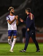 29 August 2022; Barry Cotter of St Patrick's Athletic with St Patrick's Athletic manager Tim Clancy after the SSE Airtricity League Premier Division match between Bohemians and St Patrick's Athletic at Dalymount Park in Dublin. Photo by Eóin Noonan/Sportsfile