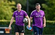 30 August 2022; Attack coach Mike Prendergast, left, and defence coach Denis Leamy during a Munster rugby squad training session at the University of Limerick in Limerick. Photo by Sam Barnes/Sportsfile