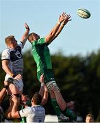 26 August 2022; Josh Murphy of Connacht wins a lineout ahead of Cobus Wiese of Sale Sharks during the Pre-season Friendly match between Connacht and Sale Sharks at Dubarry Park in Athlone, Westmeath. Photo by Brendan Moran/Sportsfile