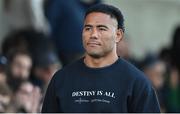 26 August 2022; Manu Tuilagi of Sale Sharks in attendance at the Pre-season Friendly match between Connacht and Sale Sharks at Dubarry Park in Athlone, Westmeath. Photo by Brendan Moran/Sportsfile
