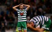 25 August 2022; Neil Farrugia of Shamrock Rovers reacts during the UEFA Europa League Play-Off Second Leg match between Shamrock Rovers and Ferencvaros at Tallaght Stadium in Dublin. Photo by Eóin Noonan/Sportsfile