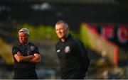 29 August 2022; Bohemians manager Keith Long, left, and assistant manager Trevor Croly before the SSE Airtricity League Premier Division match between Bohemians and St Patrick's Athletic at Dalymount Park in Dublin. Photo by Eóin Noonan/Sportsfile