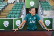 31 August 2022; Katie McCabe arrives for a Republic of Ireland Women press conference at Tallaght Stadium in Dublin. Photo by Stephen McCarthy/Sportsfile