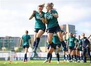 31 August 2022; Harriet Scott, left, and Lily Agg during a Republic of Ireland Women training session at Tallaght Stadium in Dublin. Photo by Stephen McCarthy/Sportsfile
