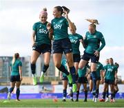 31 August 2022; Denise O'Sullivan, left, and Katie McCabe during a Republic of Ireland Women training session at Tallaght Stadium in Dublin. Photo by Stephen McCarthy/Sportsfile