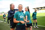 31 August 2022; Katie McCabe and StatSports technician Niamh McDaid during a Republic of Ireland Women training session at Tallaght Stadium in Dublin. Photo by Stephen McCarthy/Sportsfile