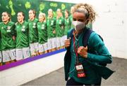 1 September 2022; Leanne Kiernan of Republic of Ireland arrives before the FIFA Women's World Cup 2023 qualifier match between Republic of Ireland and Finland at Tallaght Stadium in Dublin. Photo by Stephen McCarthy/Sportsfile