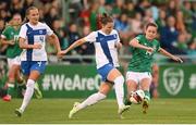 1 September 2022; Heather Payne of Republic of Ireland in action against Natalia Kuikka of Finland during the FIFA Women's World Cup 2023 qualifier match between Republic of Ireland and Finland at Tallaght Stadium in Dublin. Photo by Stephen McCarthy/Sportsfile