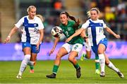 1 September 2022; Jessica Ziu of Republic of Ireland in action against Heidi Kollanen of Finland during the FIFA Women's World Cup 2023 qualifier match between Republic of Ireland and Finland at Tallaght Stadium in Dublin. Photo by Eóin Noonan/Sportsfile