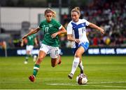 1 September 2022; Heidi Kollanen of Finland and Jamie Finn of Republic of Ireland during the FIFA Women's World Cup 2023 qualifier match between Republic of Ireland and Finland at Tallaght Stadium in Dublin. Photo by Eóin Noonan/Sportsfile