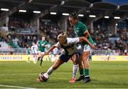 1 September 2022; Emma Koivisto of Finland in action against Jessica Ziu of Republic of Ireland during the FIFA Women's World Cup 2023 qualifier match between Republic of Ireland and Finland at Tallaght Stadium in Dublin. Photo by Eóin Noonan/Sportsfile
