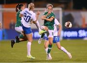 1 September 2022; Lily Agg, right, and Jess Ziu of Republic of Ireland in action against Eveliina Summanen of Finland during the FIFA Women's World Cup 2023 qualifier match between Republic of Ireland and Finland at Tallaght Stadium in Dublin. Photo by Stephen McCarthy/Sportsfile