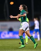 1 September 2022; Katie McCabe of Republic of Ireland celebrates at the final whistle of the FIFA Women's World Cup 2023 qualifier match between Republic of Ireland and Finland at Tallaght Stadium in Dublin. Photo by Eóin Noonan/Sportsfile