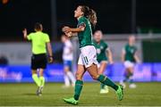 1 September 2022; Katie McCabe of Republic of Ireland celebrates at the final whistle of the FIFA Women's World Cup 2023 qualifier match between Republic of Ireland and Finland at Tallaght Stadium in Dublin. Photo by Eóin Noonan/Sportsfile