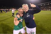1 September 2022; Lily Agg, left, and Amber Barrett of Republic of Ireland celebrate after the FIFA Women's World Cup 2023 qualifier match between Republic of Ireland and Finland at Tallaght Stadium in Dublin. Photo by Stephen McCarthy/Sportsfile