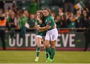 1 September 2022; Denise O'Sullivan, left, and Katie McCabe of Republic of Ireland celebrate at the final whistle of the FIFA Women's World Cup 2023 qualifier match between Republic of Ireland and Finland at Tallaght Stadium in Dublin. Photo by Stephen McCarthy/Sportsfile