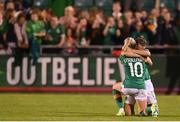 1 September 2022; Denise O'Sullivan, left, and Katie McCabe of Republic of Ireland celebrate at the final whistle of the FIFA Women's World Cup 2023 qualifier match between Republic of Ireland and Finland at Tallaght Stadium in Dublin. Photo by Stephen McCarthy/Sportsfile