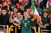 1 September 2022; Jessica Ziu of Republic of Ireland celebrates with supporters after the FIFA Women's World Cup 2023 qualifier match between Republic of Ireland and Finland at Tallaght Stadium in Dublin. Photo by Stephen McCarthy/Sportsfile