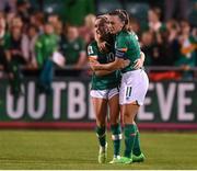 1 September 2022; Republic of Ireland captain Katie McCabe, right, and Denise O'Sullivan celebrate at the final whistle of the FIFA Women's World Cup 2023 qualifier match between Republic of Ireland and Finland at Tallaght Stadium in Dublin. Photo by Stephen McCarthy/Sportsfile