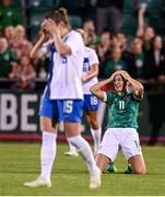 1 September 2022; Republic of Ireland captain Katie McCabe celebrates at the final whistle of the FIFA Women's World Cup 2023 qualifier match between Republic of Ireland and Finland at Tallaght Stadium in Dublin. Photo by Stephen McCarthy/Sportsfile