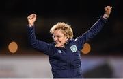 1 September 2022; Republic of Ireland manager Vera Pauw celebrates at the final whistle of the FIFA Women's World Cup 2023 qualifier match between Republic of Ireland and Finland at Tallaght Stadium in Dublin. Photo by Stephen McCarthy/Sportsfile