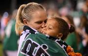 1 September 2022; Diane Caldwell of Republic of Ireland celebrates with her niece Farrah Abdou Bacar after the FIFA Women's World Cup 2023 qualifier match between Republic of Ireland and Finland at Tallaght Stadium in Dublin. Photo by Stephen McCarthy/Sportsfile