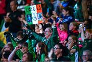 1 September 2022; Republic of Ireland supporters celebrate their side's first goal, scored by Lily Agg, during the FIFA Women's World Cup 2023 qualifier match between Republic of Ireland and Finland at Tallaght Stadium in Dublin. Photo by Eóin Noonan/Sportsfile