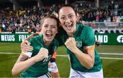 1 September 2022; Denise O'Sullivan, left, and Megan Campbell of Republic of Ireland after the FIFA Women's World Cup 2023 qualifier match between Republic of Ireland and Finland at Tallaght Stadium in Dublin. Photo by Stephen McCarthy/Sportsfile