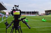 2 September 2022; A TV camera pitchside before the pre-season friendly match between Harlequins and Leinster at Twickenham Stoop in London, England. Photo by Brendan Moran/Sportsfile