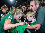 1 September 2022; Megan Connolly of Republic of Ireland with supporters after the FIFA Women's World Cup 2023 qualifier match between Republic of Ireland and Finland at Tallaght Stadium in Dublin. Photo by Seb Daly/Sportsfile