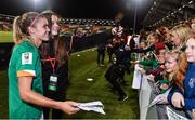 1 September 2022; Jamie Finn of Republic of Ireland with supporters after the FIFA Women's World Cup 2023 qualifier match between Republic of Ireland and Finland at Tallaght Stadium in Dublin. Photo by Seb Daly/Sportsfile