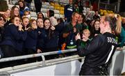 1 September 2022; Republic of Ireland goalkeeper Courtney Brosnan with supporters after the FIFA Women's World Cup 2023 qualifier match between Republic of Ireland and Finland at Tallaght Stadium in Dublin. Photo by Seb Daly/Sportsfile