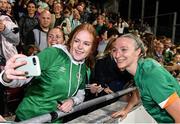 1 September 2022; Louise Quinn of Republic of Ireland with supporters after the FIFA Women's World Cup 2023 qualifier match between Republic of Ireland and Finland at Tallaght Stadium in Dublin. Photo by Seb Daly/Sportsfile