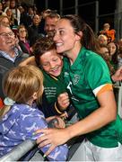 1 September 2022; Megan Campbell of Republic of Ireland with supporters after the FIFA Women's World Cup 2023 qualifier match between Republic of Ireland and Finland at Tallaght Stadium in Dublin. Photo by Seb Daly/Sportsfile
