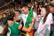 1 September 2022; Jessica Ziu of Republic of Ireland with supporters after the FIFA Women's World Cup 2023 qualifier match between Republic of Ireland and Finland at Tallaght Stadium in Dublin. Photo by Seb Daly/Sportsfile