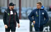 2 September 2022; Dundalk head coach Stephen O'Donnell, left, and Shelbourne manager Damien Duff before the SSE Airtricity League Premier Division match between Dundalk and Shelbourne at Casey's Field in Dundalk, Louth. Photo by Ben McShane/Sportsfile